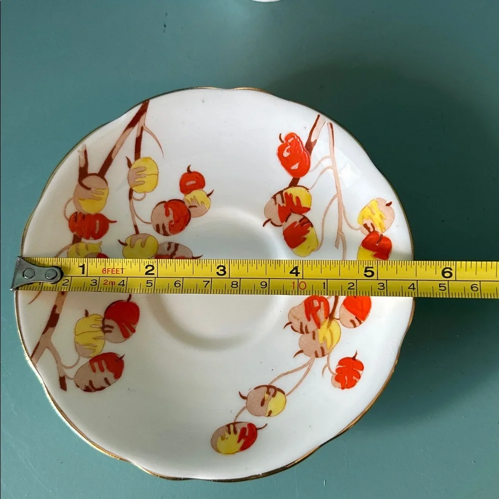 Art Deco Style Bone China Tea Cup with  Orange and yellow floral tones